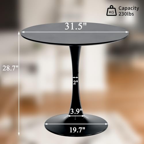 Black Round Dining Table 31.5" Tulip Dining Room Tables Kitchen Dinner Circle Table 2-4 People with MDF Tables Top Mid-Century Small Social Tables for Break, Dining, Living Room, Cafe, Lobby - color: Black, size: 31.5"