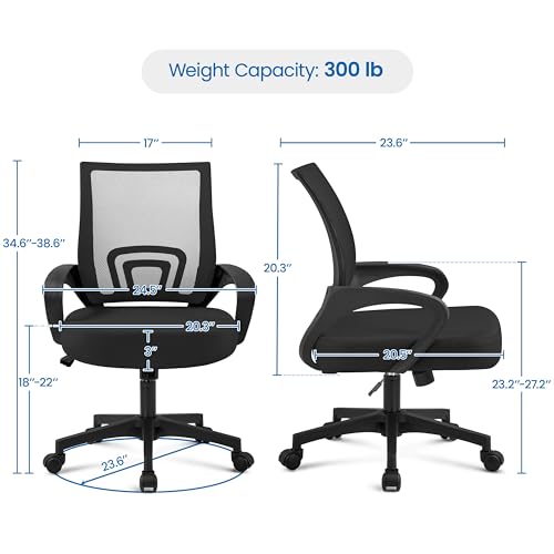 Yaheetech Black Computer Desk and Chair Set with Drawer, Shelves, Mesh Seat | Particle Board and MDF Build a Sturdy Desk with a Drawer and Elevated Platform, Paired with a Mesh Chair for Adults. - color: Black