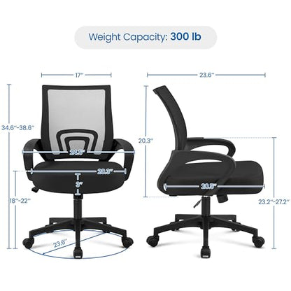 Yaheetech Black Computer Desk and Chair Set with Drawer, Shelves, Mesh Seat | Particle Board and MDF Build a Sturdy Desk with a Drawer and Elevated Platform, Paired with a Mesh Chair for Adults. - color: Black