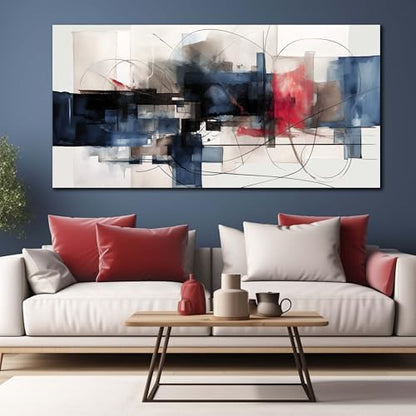 Fuwobriva Abstract Canvas Wall Art for Living Room Bedroom Office Large Wall Art Decor Abstract Wall Art Modern Black Red and Blue Geometry Painting Artwork 29"x58" - size: 29L" x 58W"