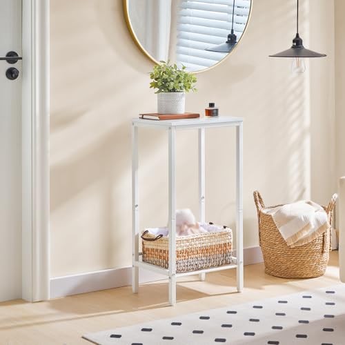 HOOBRO Tall Side Table, Industrial End Telephone Table with Adjustable Mesh Shelves, Small Tall Nightstand for Living Room, Bedroom, Entryway, Office, White WW03DH01 - color: White