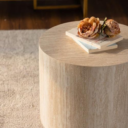 18.9" Nesting Coffee Table Set of 2, Modern Round Coffee Tables Circle Center Table for Living Room Apartment Small Space, Accent End Table Set, No Assembly (Amber) - color: 18.9" White Wood Grain