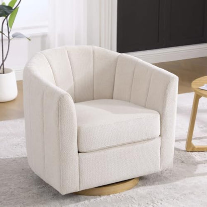 YaFiti Modern Swivel Accent Chair 1 pcs, Round Barrel Club Armchair, Cream | Premium Chenille Fabric, High-resilience Foam, Solid Wood Base, 350lbs Capacity, Upholstered Armchair for Living Bedroom - color: Cream