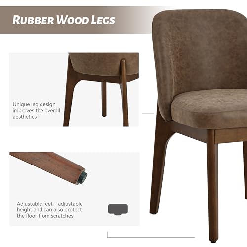 VKNOW Dining Chairs Set of 2, Faux Leather Wood Kitchen Chairs, Dark Brown | Modern Upholstered Side Chair with Rubberwood Legs for Kitchen Dining Room Restaurant, No Wobble - color: Dark Brown, size: Set of 2