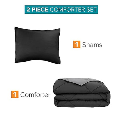 Comfort Spaces Vixie Reversible Comforter Set - Trendy Casual Geometric Quilted Cover, All Season Down Alternative Cozy Bedding, Matching Sham, Black/Gray, Twin/Twin XL 2 piece | Down Alternative, All Season, Bedding for Bedroom, Geometric Pattern, Revers