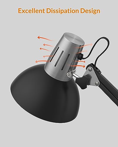 LEPOWER Metal Adjustable Desk Lamp with Clamp, Swing Arm for Home Office | Gooseneck, Architect Style, Eye-Caring Table Lamp, On/Off Switch, E26 Base, Reading for Dorm, Bedroom, Study, Back to School - color: Black