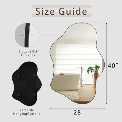 Irregular Wall Mirror, 28"x40" Wavy Cloud Bathroom Vanity Mirrors | Unique Asymmetrical Abstract Mirror with Tempered Glass for Bedroom, Living Room, Entryway, Hallway, Cloakroom - size: 40"L x 28"W