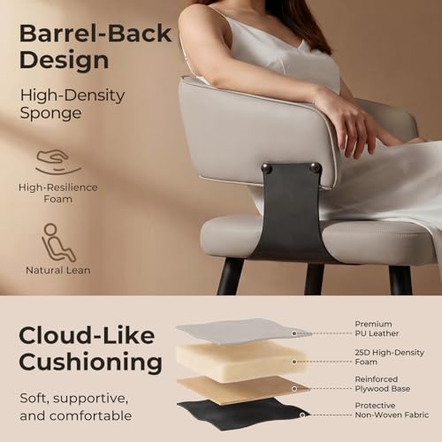 Dining Chairs Set of 2, Modern Upholstered Faux Leather Kitchen Chairs with Curved Back, Easy to Assemble & Clean for Dining Room, Restaurant, Cafe, Warm Gray | Faux Leather Upholstery, Curved Back, Metal Legs, Easy Clean, Dining Room, Breakfast Nook, Res