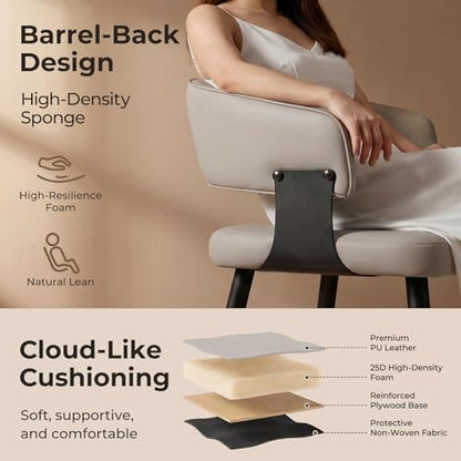 Dining Chairs Set of 4, Modern Upholstered Faux Leather Kitchen Chairs with Curved Back, Easy to Assemble & Clean for Dining Room, Restaurant, Cafe, Warm Gray | Faux Leather Upholstery, Curved Back, Metal Legs, Easy Clean, Dining Room, Breakfast Nook, Res
