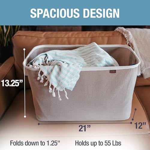 CleverMade Collapsible Laundry Basket LUXE, 60L Pop-Up Hamper 2 Pack, Mocha | Elevate Open-Room Laundry Storage | Cotton-Blend Fabric and Vegan Leather Add Polish, While Each Basket Holds 55 lb - color: Mocha Cream