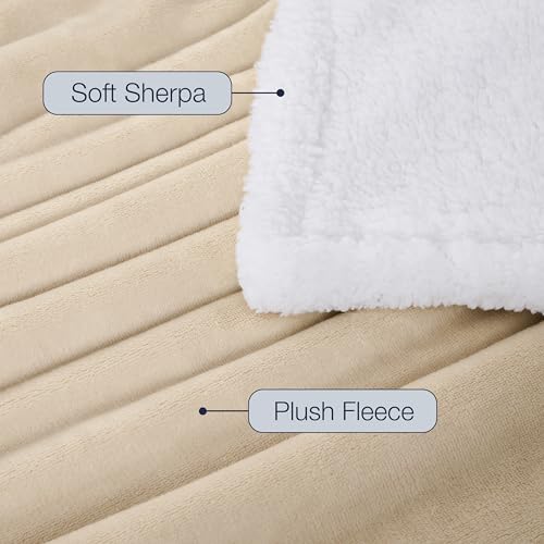 Casual Living Cal King Sherpa Blanket, Reversible Fleece, 108" x 90", Beige | Cozy Sherpa Reverse, Oversized Coverage, Guest & Master Bedroom Ready, Hypoallergenic, Washable, Year-Round Comfort - color: Beige, size: King 108 x 90-inch