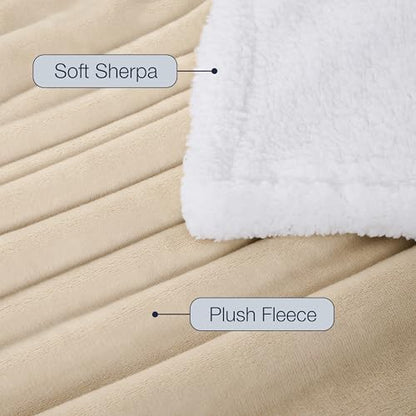 Casual Living Queen Sherpa Blanket, Reversible Fleece, 90" x 90", Beige | Cozy Sherpa Reverse, Oversized Coverage, Hypoallergenic, OEKO-TEX Compliant, Machine Washable, Plush Fleece Face - color: Beige, size: Full/Queen 90 x 90-inch