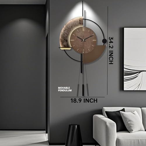 SIN&MI Wall Clock,Decorative Wall Clocks with Pendulum,Silent Quality Quartz Clock Battery Operated,Large Clock for Living Room,Kitchen,Home,Bathroom,Bedroom Wall Decor,18.9 * 34.2inch - color: 2516-brown-dark