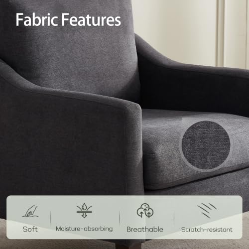 VKNOW Accent Chairs Set of 2, Modern Upholstered Armchairs, Dark Grey | Reading Chairs with Wood Legs, Single Sofa Reading Seat, Flexible Cushion, No Tool Assembly, For Living Room, Bedroom - color: Dark Grey