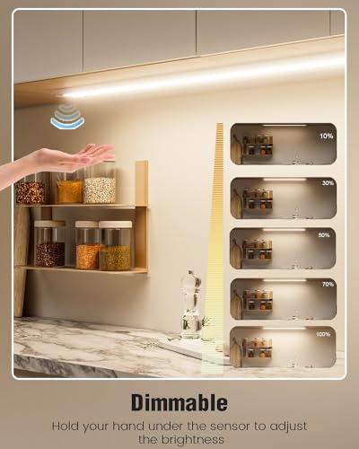 MYPLUS 36 Inch Under Cabinet Lights with Hand Wave 4000K Plug in Kitchen | Hand Wave Sensor,Dimmable,CRI>90,110V,750 Lumen,10W,Bright Counter,Shelf,Above the Sink - color: 4000K-Natural White, size: 36inch-1Pack