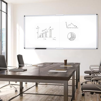 VIZ-PRO Large Magnetic Dry Erase Whiteboard, 96 x 48 Inches, Foldable | Silver Aluminum Frame, 8' x 4' Wall-Mounted White Board with Marker Tray for School Office and Home - size: 96"W x 48"H