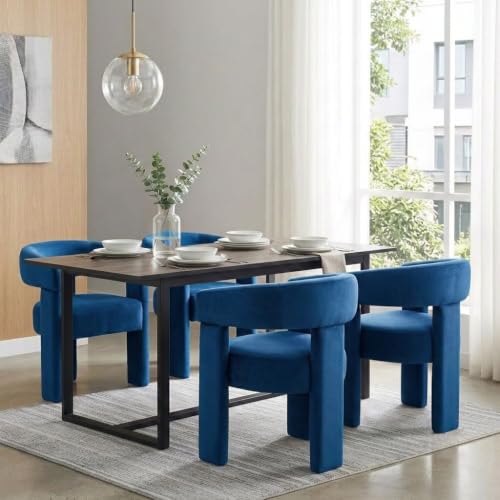 Modern Barrel Dining Chairs Set of 4 Upholstered Accent Kitchen Chair with Arms Comfy Velvet Armchairs for Kitchen Dining Room Living Room, Blue - color: Blue, size: Set of 4