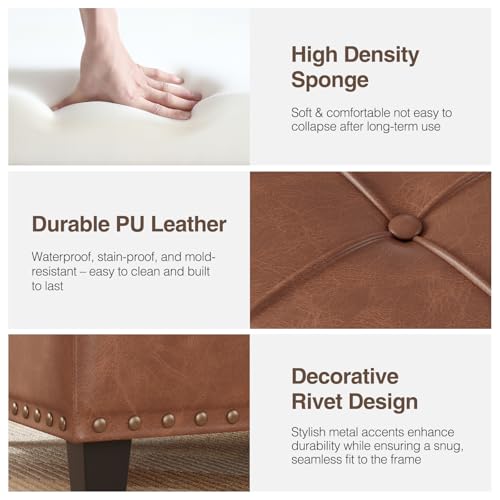 FiveWillowise 31.5 Inch Large Square Ottoman with Storage,Faux Leather | Coffee Table Storage Ottoman Bench with Lift Top Upholstered Footrest Stool Toy Box for Bedroom Living Room,Brown - color: Brown
