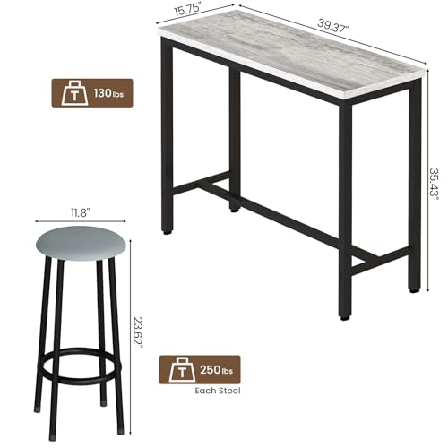 AWQM 39.3" Bar Table Set of 3, Pub Height Table and Chairs Set of 3 with Upholstered Stools,3 Piece Bar Table and Chairs Set Dining Table Set for Living Room,Kitchen,Bar,Grey - style: Modern Grey 39.3"