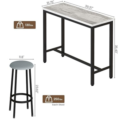 AWQM 39.3" Bar Table Set of 3, Pub Height Table and Chairs Set of 3 with Upholstered Stools,3 Piece Bar Table and Chairs Set Dining Table Set for Living Room,Kitchen,Bar,Grey - style: Modern Grey 39.3"