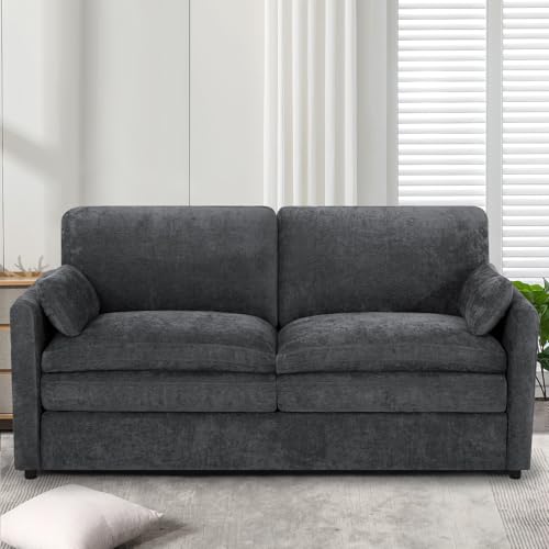 69" Chenille 2 Seats Sofa with 2 Pillows, Dark Grey | Modern Upholstered Sofa with Deeper Seats, Comfy Sofa with Thickened Cushions for Living Room, Apartment - color: Dark Grey, size: Loveseat