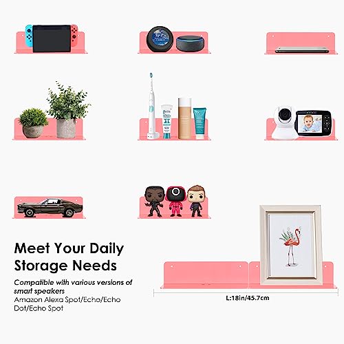 OAPRIRE Pink Acrylic Floating Shelves Set of 2 - Easily Expand Wall Space - Small Wall Shelf with Strong Adhesive for Bedroom, Kids' Room, Bathroom, etc - color: Pink