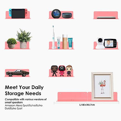 OAPRIRE Pink Acrylic Floating Shelves Set of 2 - Easily Expand Wall Space - Small Wall Shelf with Strong Adhesive for Bedroom, Kids' Room, Bathroom, etc - color: Pink