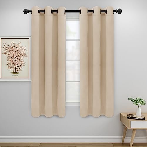 Easy-Going Blackout Curtains for Bedroom, Solid Thermal Insulated Grommet and Noise Reduction Window Drapes, Room Darkening Curtains for Living Room, 2 Panels (34x63 in, Beige) | Machine Washable Grommet Top Window Drapes for Bedroom and Living Room, Nois