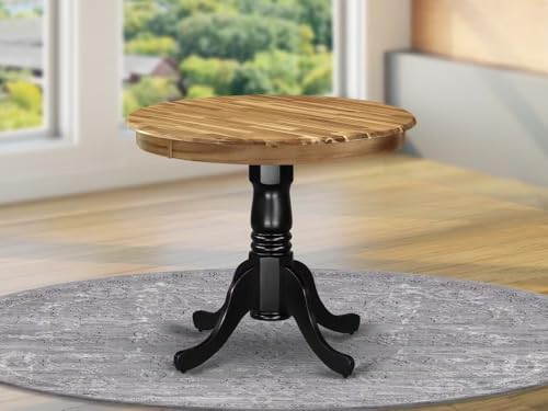 East West Furniture AMT-NBK-TP Antique Mid-Century Modern Dining Table - a Round Dining Table Top with Pedestal Base, 36x36 Inch, Natural & Black - color: Amt-nbk-tp