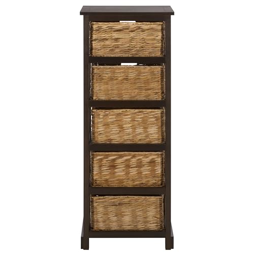 SAFAVIEH Furniture - Vedette 5-Basket Storage Tower - Dark Chocolate - Solid Wood - Coastal Basket Tower Design - Ideal for Entryway, Living Room, 17.5"W x 13.5"D x 46"H - Fully Assembled (AMH5739F) - color: Dark Chocolate