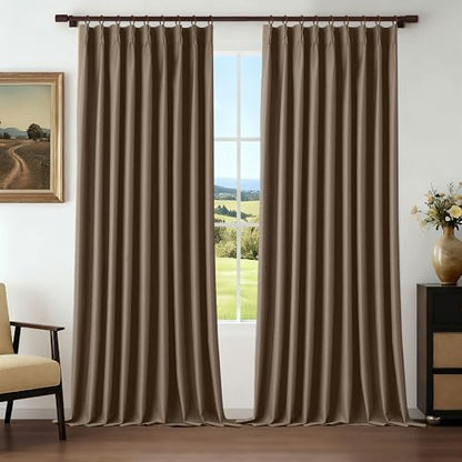 Brown 90 Inches Linen Curtains Double Blackout Pinch Pleated Drapes for Traverse Rods Thermal Insulated Room Divider Drapes Easy Hanging 60" W x 90" L 1 Panel - color: Brown, size: 60"W x 90"L (Pack of 1)