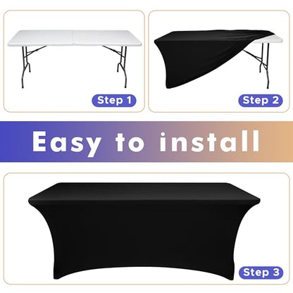 Nasitos 2 Pack Black Table Cloth 6 Foot-Spandex Fitted Tablecloth Rectangle Tables, Open Back Stretch Folding Trade Show Table Covers Fabric Washable & Wrinkle Resistant for Parties, Wedding, Event - color: Black, size: 6FT