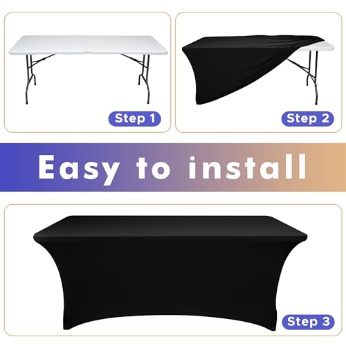 Nasitos 2 Pack Black Table Cloth Rectangle - 8 ft Spandex Stretch Tablecloths Fitted, Washable, Wrinkle-Free for Parties, Banquet & Trade Shows - color: Black, size: 8FT