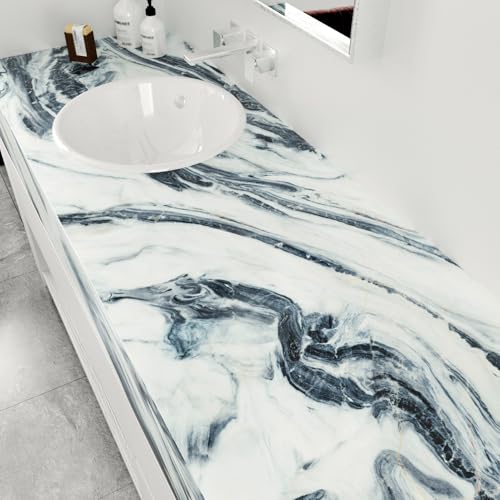 Blue/White Marble Contact Paper Peel and Stick for Countertops | Glossy Marble Wallpaper Self Adhesive Removable Contact Paper for Kitchen Backsplash Cabinet Bathroom Vinyl Wrap 15.7"×78.7" - color: Blue White