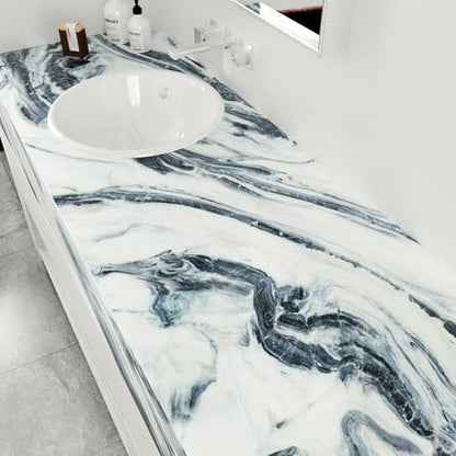 Blue/White Marble Contact Paper Peel and Stick for Countertops | Glossy Marble Wallpaper Self Adhesive Removable Contact Paper for Kitchen Backsplash Cabinet Bathroom Vinyl Wrap 15.7"×78.7" - color: Blue White
