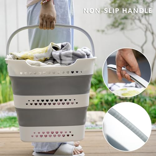 Large Collapsible Laundry Baskets for Dirty Clothes, Plastic Laundry Hamper for Dorm Bedroom Blankets, 43L Foldable Clothes Hamper for Laundry, Space Saving Pop-Up Storage Container/Organizer
