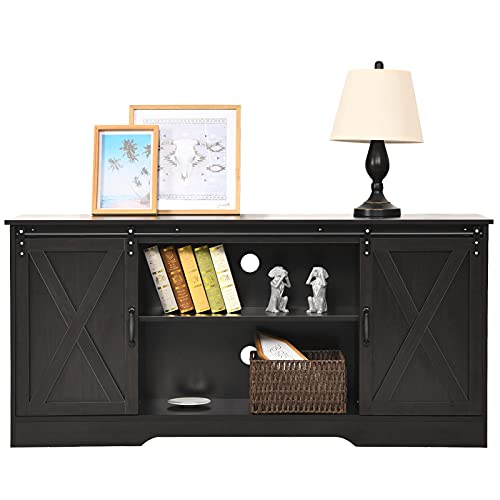 4 EVER WINNER TV Stand for 65 Inch TV, Farmhouse TV Stand with Storage Cabinets and Adjustable Shelves, Media Entertainment Center TV Console Table for Living Room, Bedroom, Dark Brown - color: Espresso
