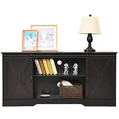 4 EVER WINNER TV Stand for 65 Inch TV, Farmhouse TV Stand with Storage Cabinets and Adjustable Shelves, Media Entertainment Center TV Console Table for Living Room, Bedroom, Dark Brown - color: Espresso