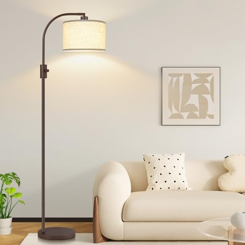 Nintiue Upgraded Modern Arc Dimmable Tall Standing Floor Lamp with Linen Shade, 1200 Lumens LED Bulb Included, for Living & Reading Room, Bedroom, Office & Nursery, Matte Brown - color: Matte Brown-Beige Linen Shade