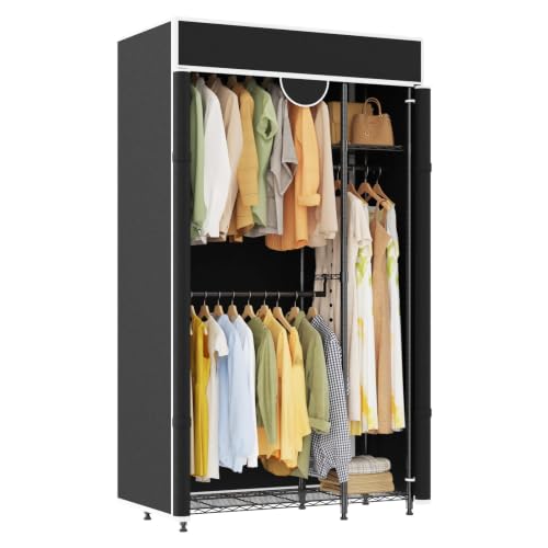 Heavy Duty Clothes Rack with Cover Portable Wardrobe with Storage Shelves | Adjustable Closet System 720 lb Capacity 43.31 x 15.75 x 76.46 in for Bedroom Corners Apartments Dorms Laundry Rooms - color: 43.31" (Black)