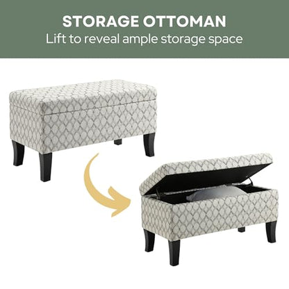 Convenience Concepts Designs4Comfort Winslow Storage Ottoman Bench 32" - Transitional Upholstered Footstool & Seat, for Living Room, Entryway, Hallway, & Bedroom, Ribbon Pattern Fabric - color: Ribbon Pattern Fabric