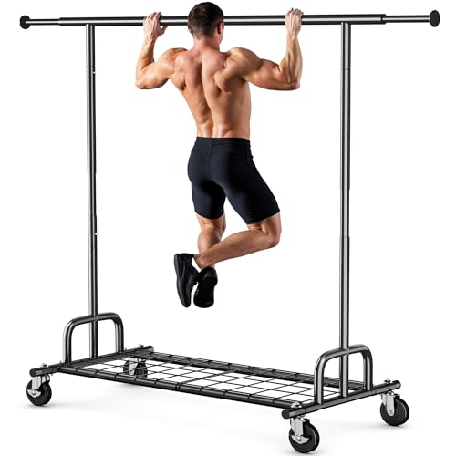 HOKEEPER Clothes Rack Collapsible Clothing Rack Capacity 525LBS Black | Clothing Racks on Wheels Heavy Duty Rolling Clothes Rack for Hanging Clothes for bedroom, Commercial, 22"D x 75"W x 71"H - color: Black