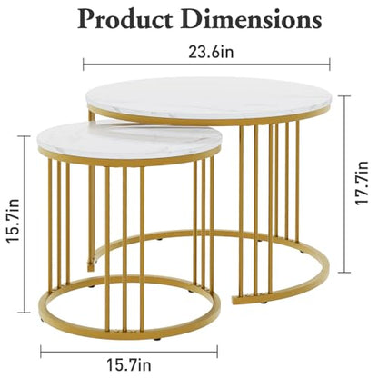 Coffee Table Faux Marble Nesting Table for Small Place 2 Sets Modern Furniture Living Room Sets End Side Table Night Stand for Bed Room Dining Room (White & Gold) - color: Gold