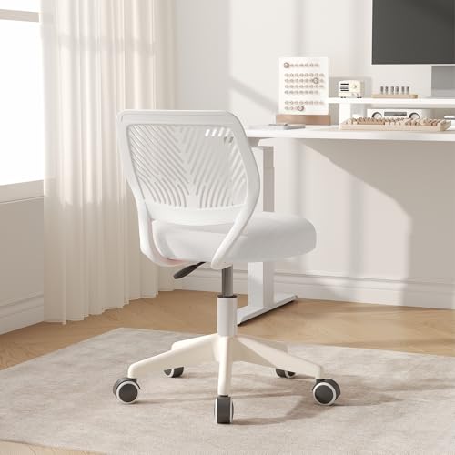 JPBSTO Armless Desk Chair, Height Adjustable Swivel Office Rolling Task Chairs with Soft Mesh Padded Cushion, Ergonomic Small Study Computer Chair for Girls Boys Teens (White, 2PCS) - color: White 2pcs