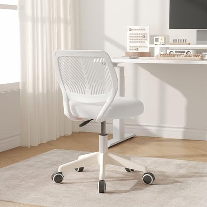 JPBSTO Armless Desk Chair, Height Adjustable Swivel Office Rolling Task Chairs with Soft Mesh Padded Cushion, Ergonomic Small Study Computer Chair for Girls Boys Teens (White, 2PCS) - color: White 2pcs