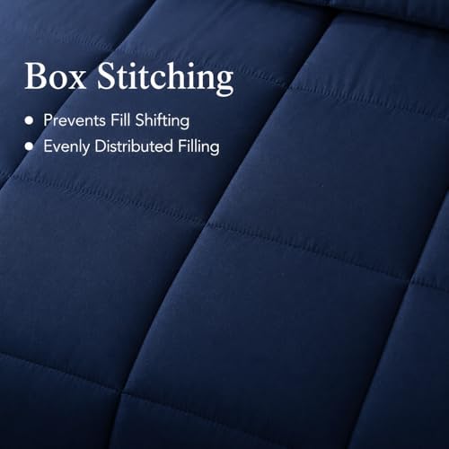 EVOLIVE Microfiber ReversibleComforter Full/Queen (Navy/Light Blue) | Soft brushed microfiber with down-alternative fill offers medium-weight warmth, box stitching, and easy machine care - color: Navy/Light Blue, size: Full/Queen