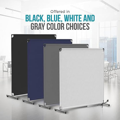 Steel-AID 60-inch Rolling Privacy Room Divider - Freestanding Office Wall Partition with Non See-Through Blackout Screen - Sturdy & Durable Iron Frame - Rolling Wheels - Black, White, Gray & Blue - color: White, size: 60"