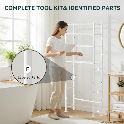 GloTika 4-Tier Over The Toilet Storage Shelves, White | 200lb Total Capacity, Metal Bathroom Organizer with 36" Clearance, Includes Paper Holder & 4 Hooks, Suit for Small Space - color: A-white