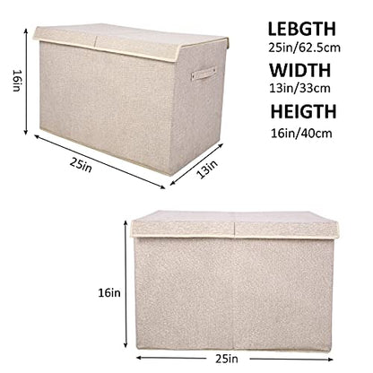 Large Toy Box Chest Storage with Flip-Top Lid, Kids Toy Storage Bin Boxes | Toy Chest with Rivets Handles for Kids, Boys, Girls, Nursery, Playroom, Living Room, Bedroom, 25"x 13" x 16" (Linen Beige) - color: Large Beige