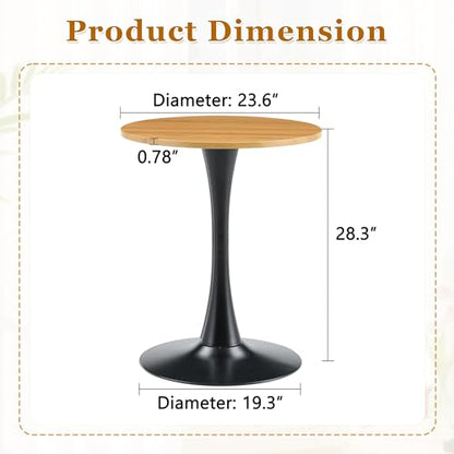 23.6" Round Dining Table, Mid-Century Modern Tulip Table with Thickened Tabletop & Metal Pedestal, Circle Bistro Table for Kitchen, Small Places, Apartments, Cafe - color: Wood, size: 23.6" dining table